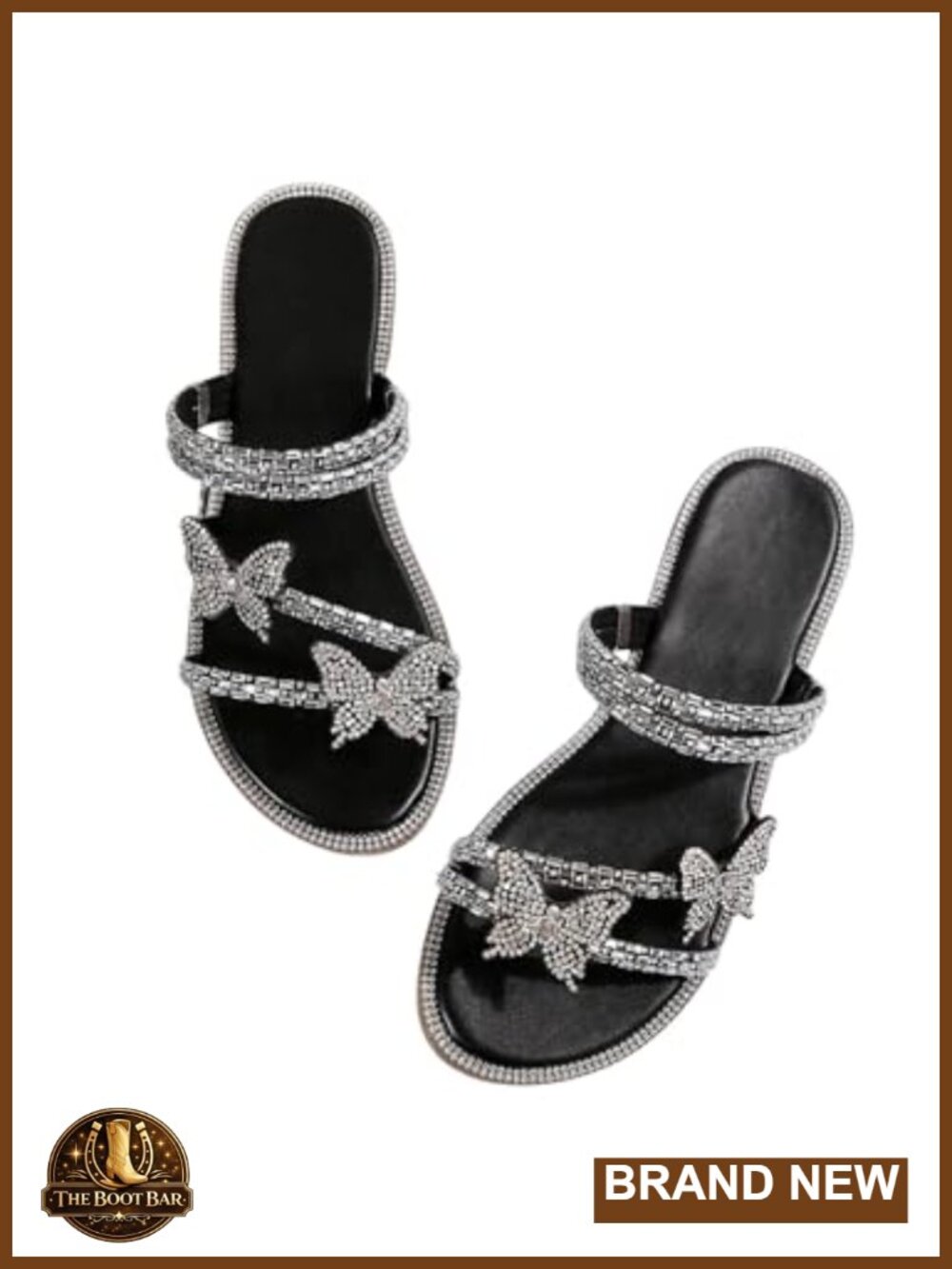 Rhinestone Butterfly Flat Sandals Strappy Open Toe Slip On